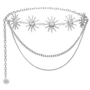 Chain Belt For Women Girls Gold Silver Sun Moon Western Metal Waist Chain,😌